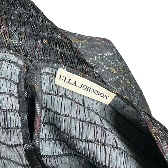 ULLA JOHNSON Antonia Maxi Dress Black Ikat Pattern Smocked Long Sleeve Size 8 - Picture 9 of 9